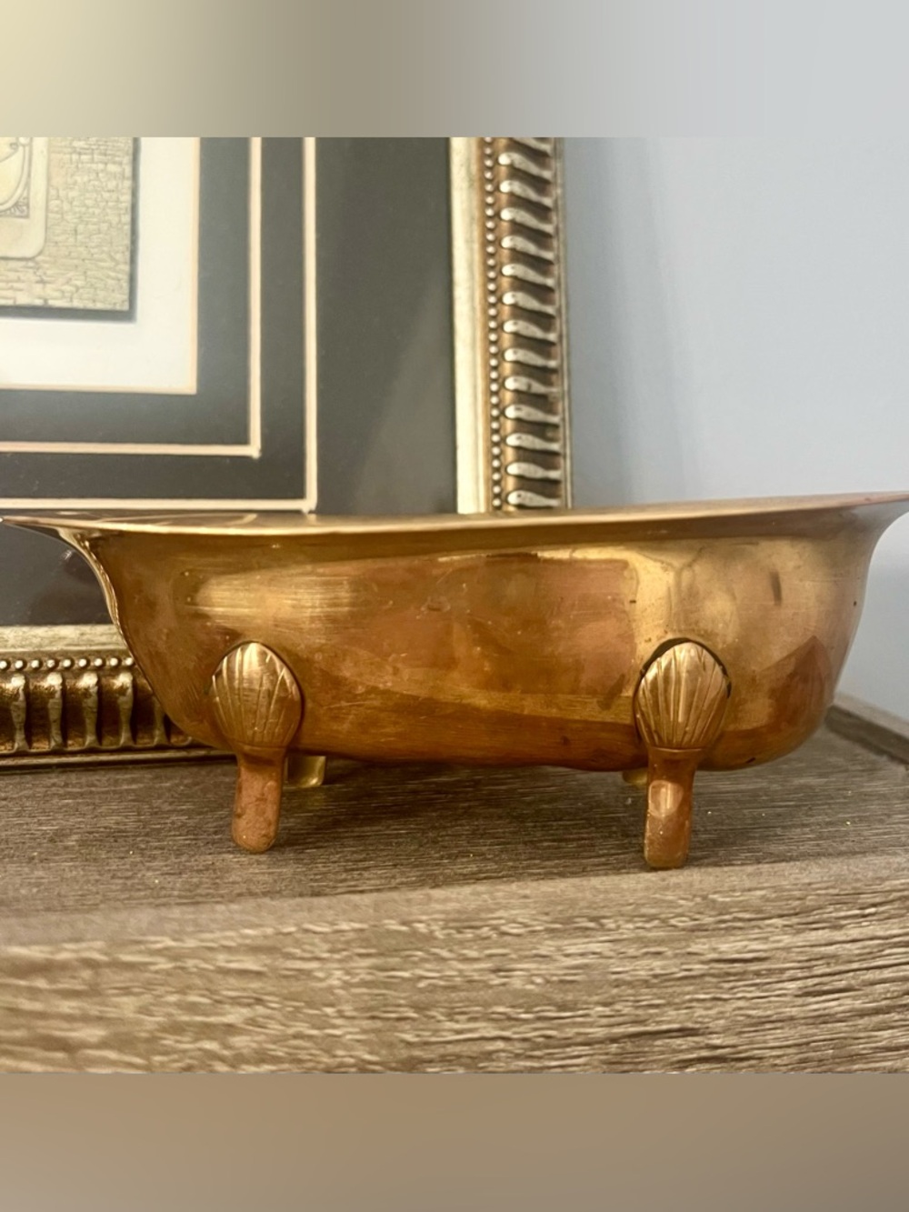Brass Footed Bathtub Dish with Shell Feet